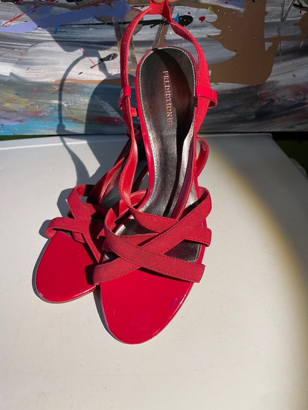 Predictions Red Strappy Ankle-Heel Sandals